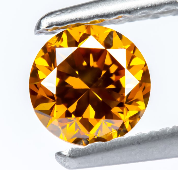 Ingen mindstepris - 1 pcs Diamant  (Naturfarvet)  - 0.38 ct - Rund - Fancy deep Gullig Orange - SI1 - Gem Report Antwerp (GRA)