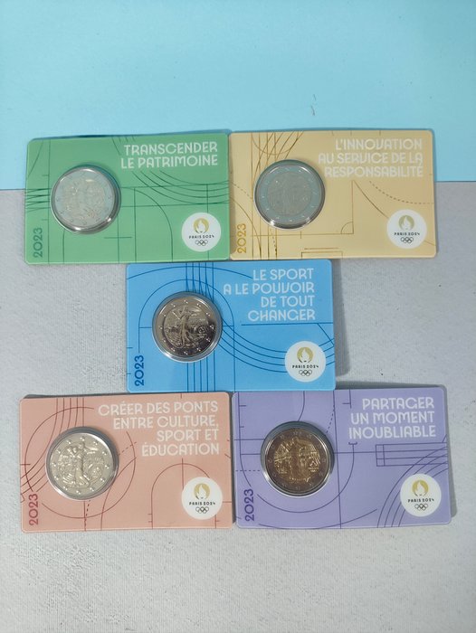 Frankrig. 2 Euro 2023 "Parigi 2024" (5 coincards)  (Ingen mindstepris)