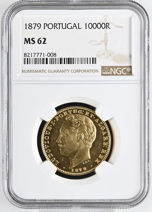 Portugal. D. Luís I (1861-1889). 10.000 Reis 1879 - NGC - MS62