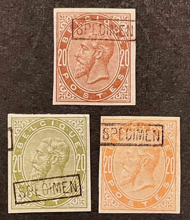 Belgien 1883 - Leopold I - Type OBP 39 - Beviser for det vedtagne design med SPECIMEN - Stes ex. 1867/1884