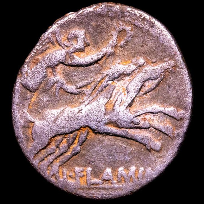 Romerska republiken. Lucius Flaminius Chilo, 109-108 f.Kr.. Denarius Rome, 109-108 B.C. Victory in biga right  (Ingen mindstepris)