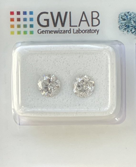 Ingen mindstepris - 2 pcs Diamant  (Natur)  - 1.15 ct - Rund - F - I2 - Gemewizard Gemological Laboratory (GWLab)