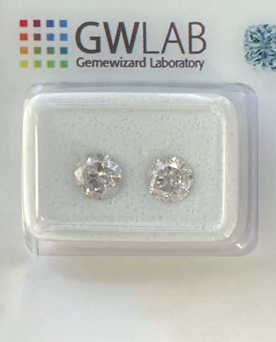 Ingen mindstepris - 2 pcs Diamant  (Natur)  - 1.15 ct - Rund - F - I2 - Gemewizard Gemological Laboratory (GWLab)