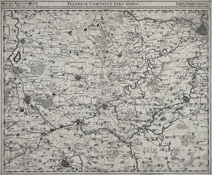 Belgien - Flandern Ypres Dixmuide Kortrijk Oudenaarde Gent Lille; Nicolaes Visscher - Flandriae comitatus pars media  - 1681-1700