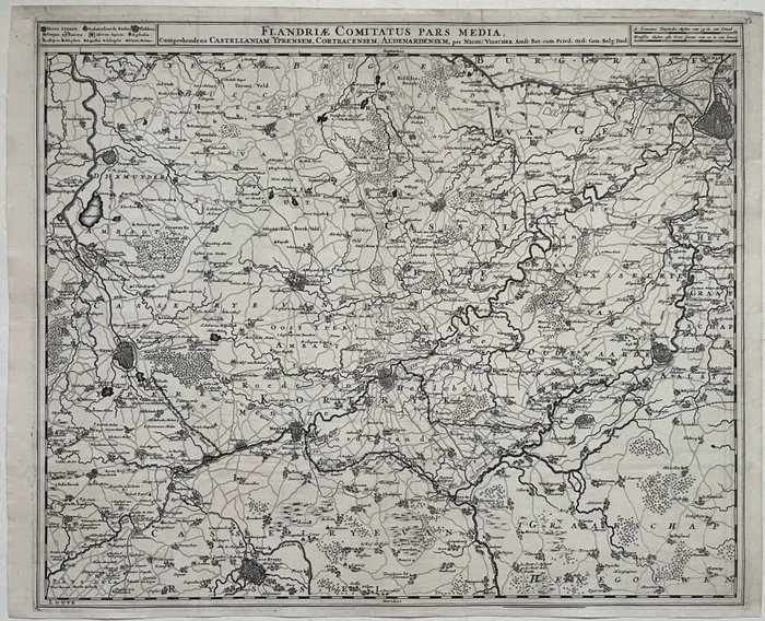 Belgien - Flandern Ypres Dixmuide Kortrijk Oudenaarde Gent Lille; Nicolaes Visscher - Flandriae comitatus pars media  - 1681-1700