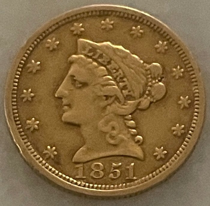 Förenta staterna. Liberty Head $2.50 Gold Quarter Eagle 1851  (Ingen mindstepris)