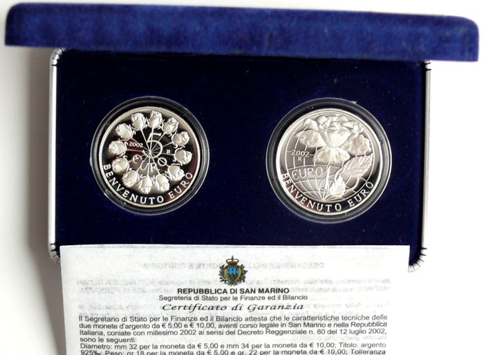 San Marino. 5 Euro / 10 Euro 2002 "Benvenuto Euro" Proof (2 coins)  (Ingen mindstepris)