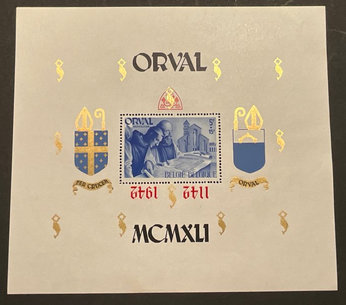 Belgien 1942 - Orval blok med CURIOSITY: "Omvendt print" - OBP BL22-Cu