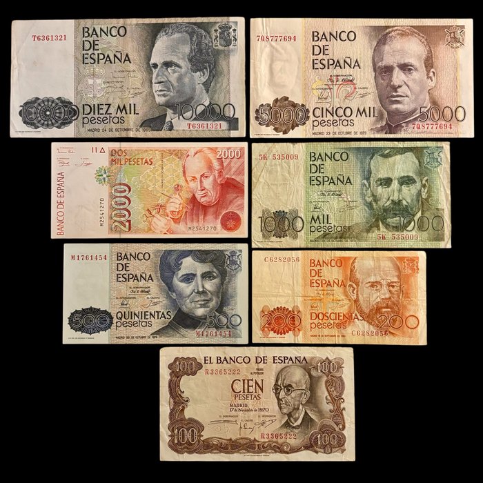 Spanien. - 7 Banknotes - Varios años - (S38-012)  (Ingen mindstepris)