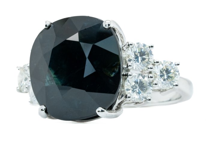 Ingen mindstepris - Ring - 18 kraat Hvidguld Dyb blå (ingen varme) -  1419ct tw Safir - Diamant - 152 ct-SI