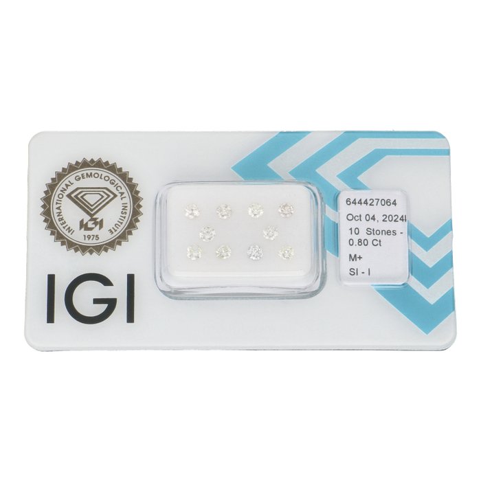 Ingen mindstepris - 10 pcs Diamant  (Natur)  - 0.80 ct - Rund - M - I1, SI2 - International Gemological Institute (IGI)