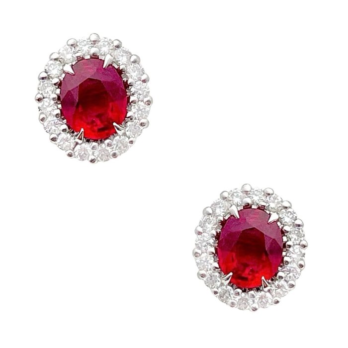 Øreringe - 14 karat Hvidguld -  0.85ct. tw. Rubin - Diamant - Royal Ruby ørering