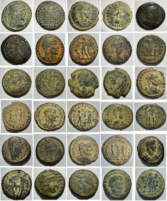 Romarriket. Including Licinius II, Theodosius, Maximianus II and Constans. Lot of 15 Folles  (Ingen mindstepris)