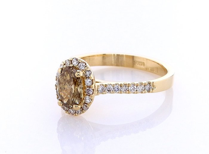 Ring - 14 karat Gulguld -  0.86ct. tw. Diamant (Naturfarvet) - Diamant