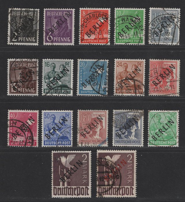 Berlin 1948/1949 - "Sort print", forskellige værdier + 2 DM "Rød print"