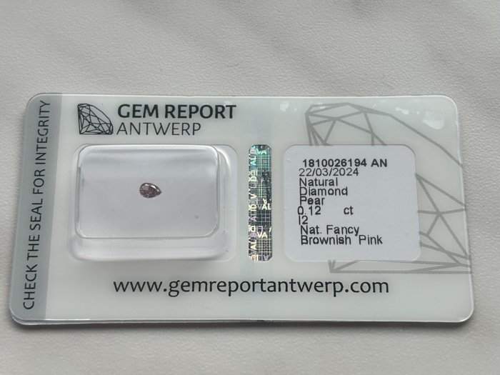 Ingen mindstepris - 1 pcs Diamant  (Naturfarvet)  - 0.12 ct - Fancy Brunlig Lyserød - I2 - Gem Report Antwerp (GRA)