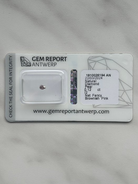 Ingen mindstepris - 1 pcs Diamant  (Naturfarvet)  - 0.12 ct - Fancy Brunlig Lyserød - I2 - Gem Report Antwerp (GRA)