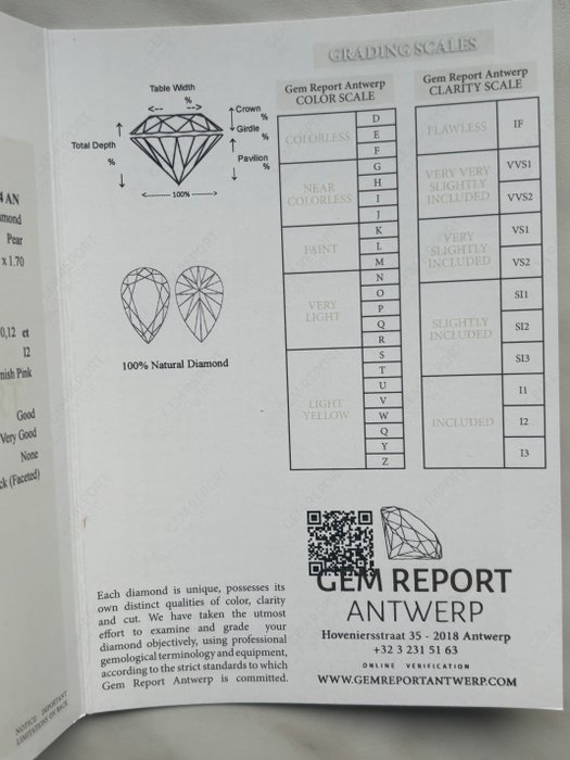 Ingen mindstepris - 1 pcs Diamant  (Naturfarvet)  - 0.12 ct - Fancy Brunlig Lyserød - I2 - Gem Report Antwerp (GRA)