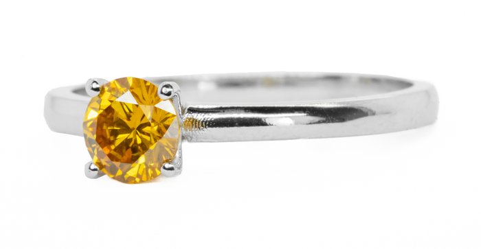 Ingen mindstepris - Ring - 18 kraat Hvidguld -  054ct tw Diamant (Naturfarvet) - F Levende gul-orange