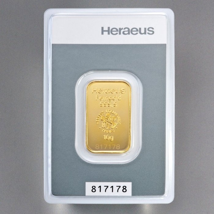 10 gram - Guld 999 - Heraeus, Germany - Forseglet  Med certifikat