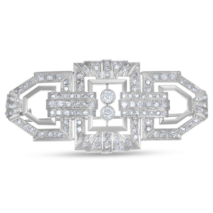 Broche - 18 kraat Hvidguld -  6.40ct. tw. Diamant (Natur)