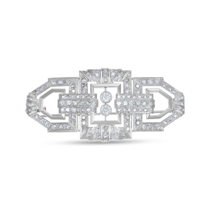 Broche - 18 kraat Hvidguld -  6.40ct. tw. Diamant (Natur)