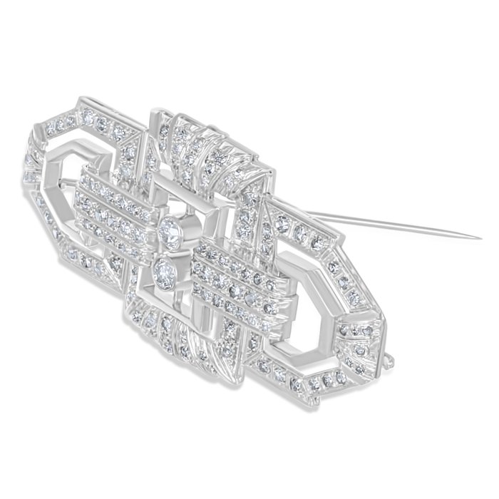 Broche - 18 kraat Hvidguld -  6.40ct. tw. Diamant (Natur)