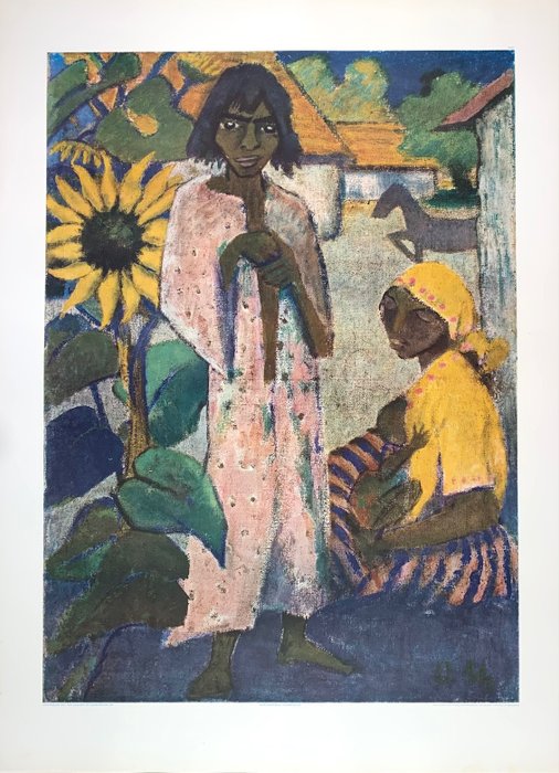 Otto Mueller - Gypsy with sunflower, 1927 - Rare Antiquarian Collotype - Artprint - 90 x 70 cm