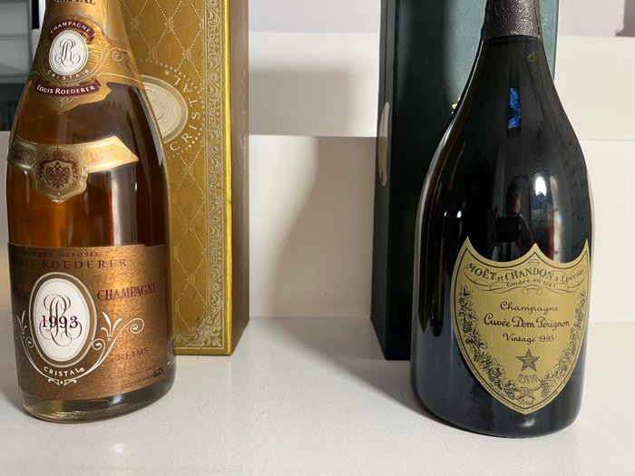 1993 Louis Roederer, Cristal  1995 Dom Pérignon - Champagne Brut - 2 Flasker (0,75 L)