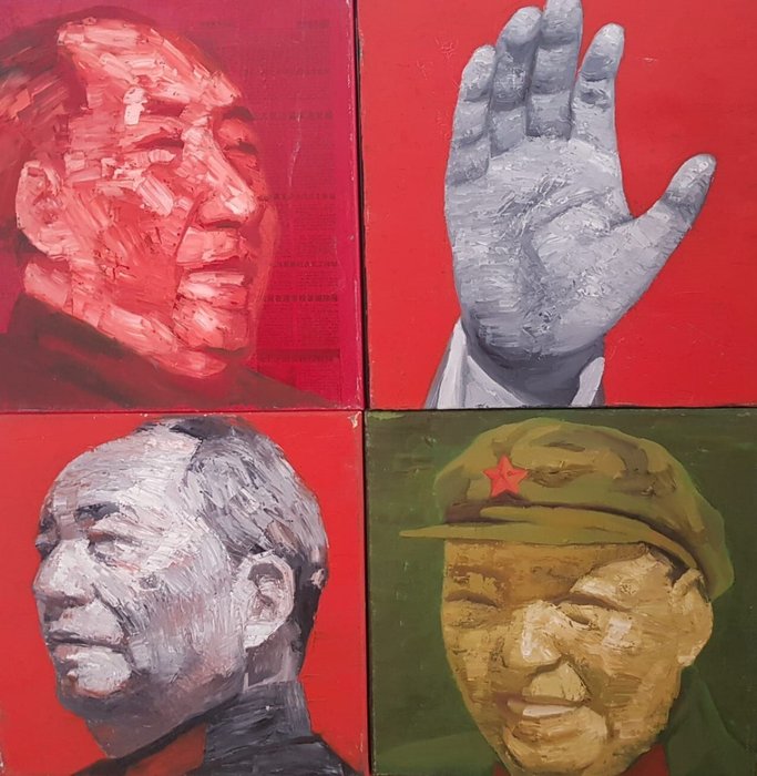 Gao Zengli (1964) - Polyptyque de Mao en rouge et vert