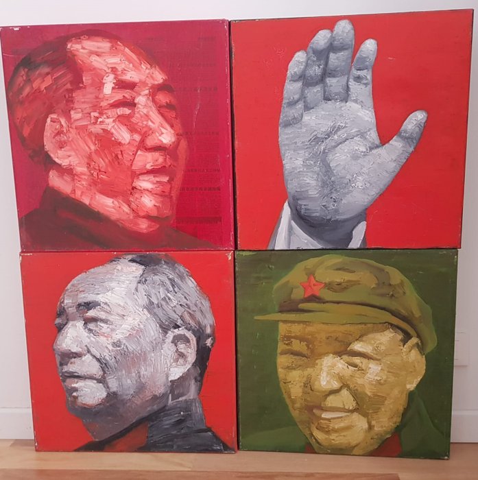 Gao Zengli (1964) - Polyptyque de Mao en rouge et vert