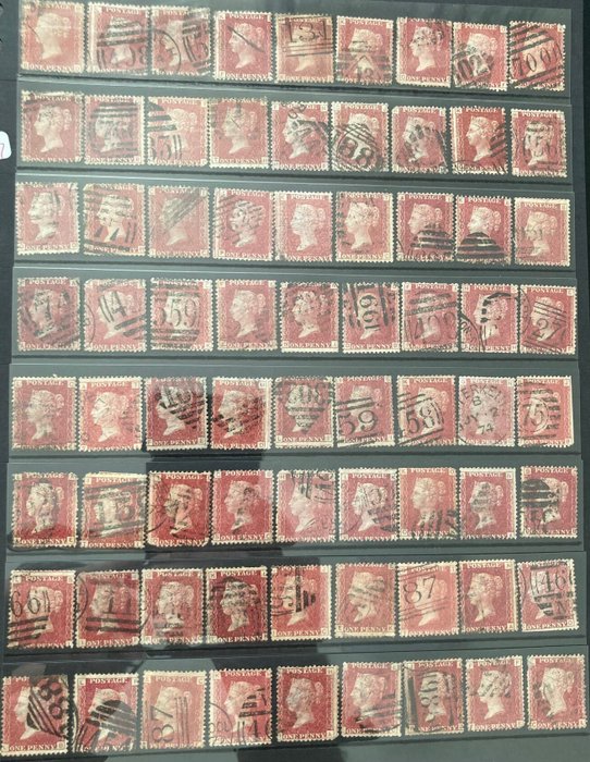 Storbritannien 1864/1879 - Diverse pladser og aflysninger - Queen Victoria 1d red x 144