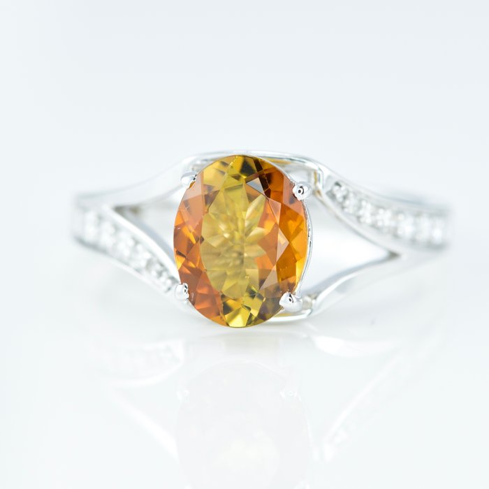 Ring - 14 karat Hvidguld -  1.69ct. tw. Turmalin - Diamant