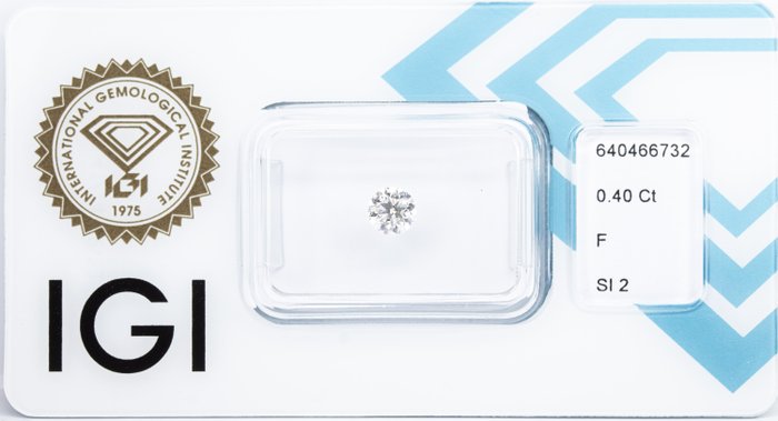 Ingen mindstepris - 1 pcs Diamant  (Natur)  - 0.40 ct - Rund - F - SI2 - International Gemological Institute (IGI)