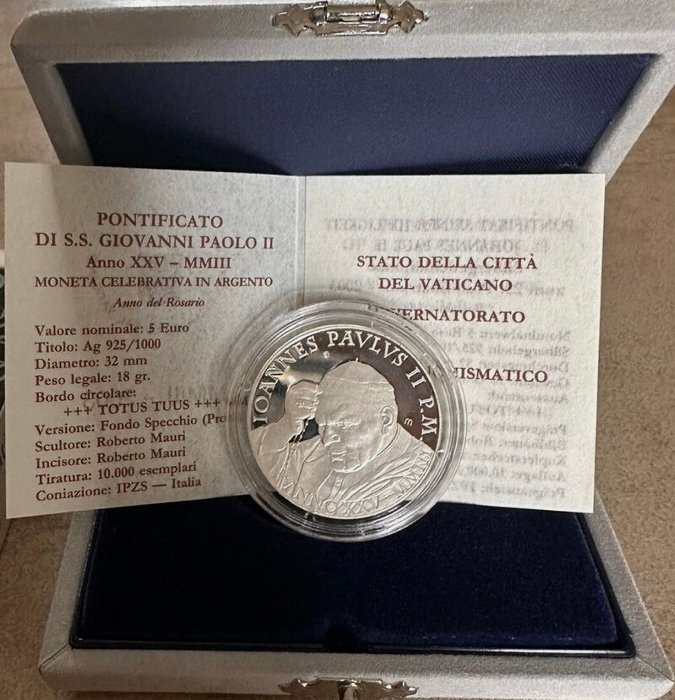 Vatikanstaten. 5 Euro 2003 "Anno del Rosario" Proof  (Ingen mindstepris)