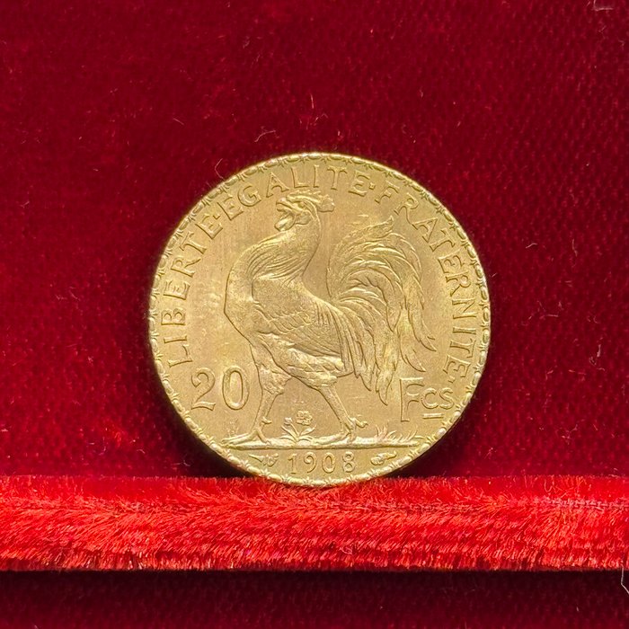 6,45 grams - Guld 900 - 20 Francs Coq / Marianne - Præget bar