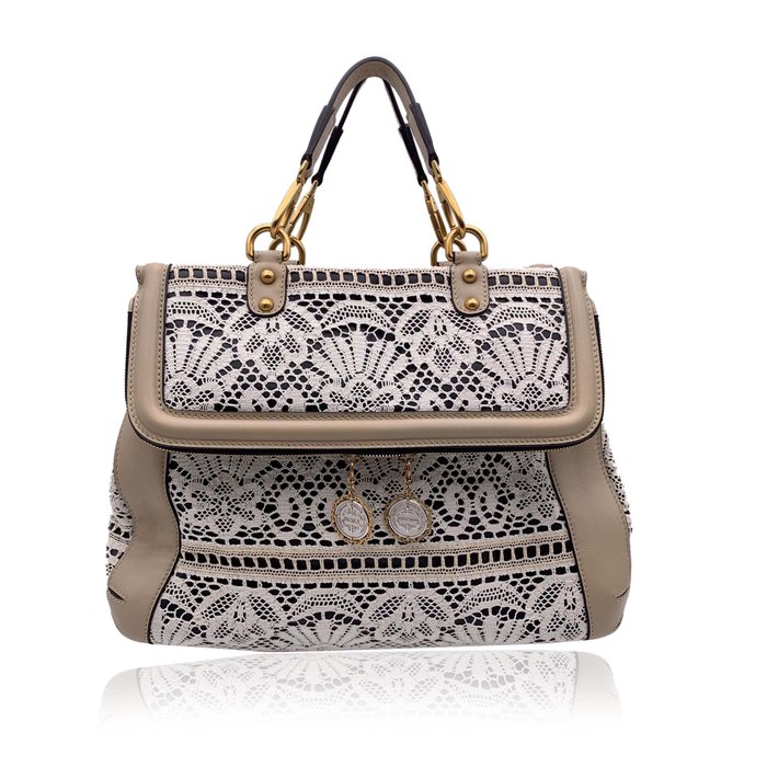 Dolce  Gabbana - White Lace Large Miss Sicily Heritage Satchel Bag - Håndtaske