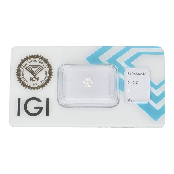 Ingen mindstepris - 1 pcs Diamant  (Natur)  - 0.42 ct - Rund - F - VS2 - International Gemological Institute (IGI)