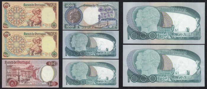 Portugal. - 8 banknotes - various dates - Pick 170a, 170b, 172, 175, 177