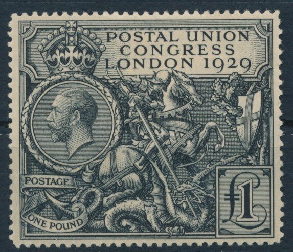 Storbritannien 1929 - UPU Congress, 1 pund King George, sort - Stanley Gibbons No. 438, mit Fotoattest Diena