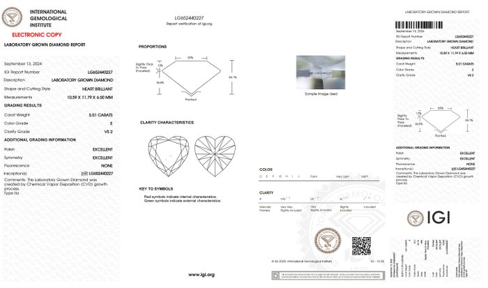 Ring - 18 kraat Hvidguld -  5.01ct. tw. Diamant (Laboratoriedyrket) - Hjerte E-VS2