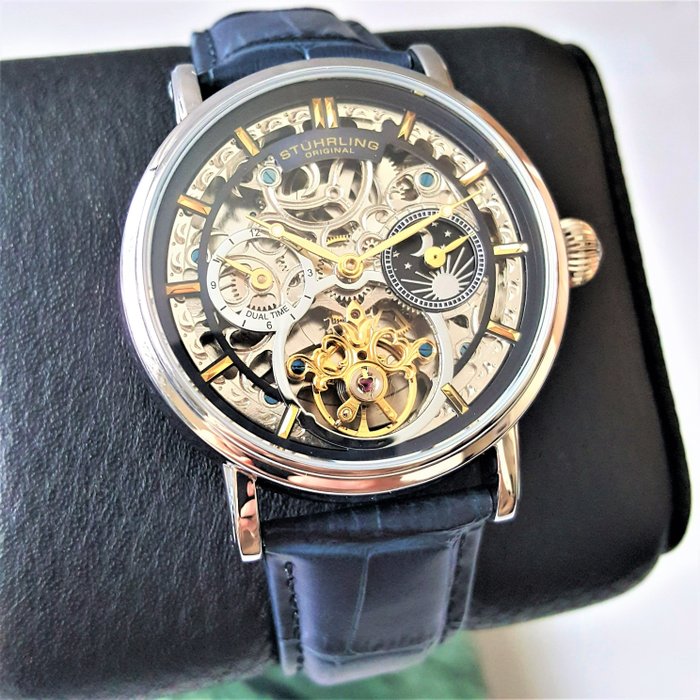 Stührling Original - Automatic - Moon - Dual Time - Open Heart - Skeleton - Gold - Ingen mindstepris - Mænd - Ny