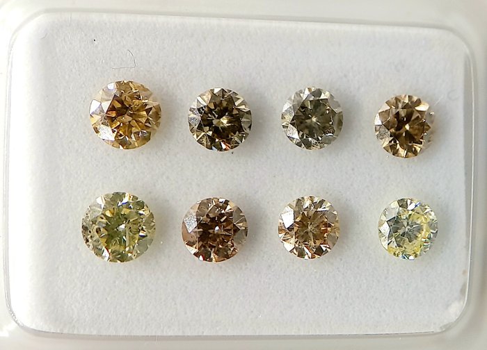 Ingen mindstepris - 8 pcs Diamant  (Naturfarvet)  - 108 ct - Rund - Fancy Light Grålig Grønlig Blandet brun Blandet gul - I1 SI1 - Antwerp Laboratory for Gemstone Testing (ALGT)