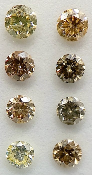 Ingen mindstepris - 8 pcs Diamant  (Naturfarvet)  - 108 ct - Rund - Fancy Light Grålig Grønlig Blandet brun Blandet gul - I1 SI1 - Antwerp Laboratory for Gemstone Testing (ALGT)