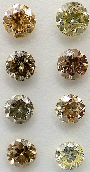 Ingen mindstepris - 8 pcs Diamant  (Naturfarvet)  - 108 ct - Rund - Fancy Light Grålig Grønlig Blandet brun Blandet gul - I1 SI1 - Antwerp Laboratory for Gemstone Testing (ALGT)