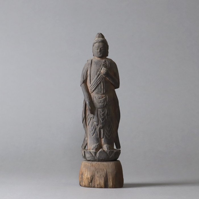 Statues of Kwan Yin / Guanyin and Ebisu – Bodhisattva of Compassion and God of Prosperity - Skulptur - Træ - Japan - Meiji-perioden (1868-1912)  (Ingen mindstepris)