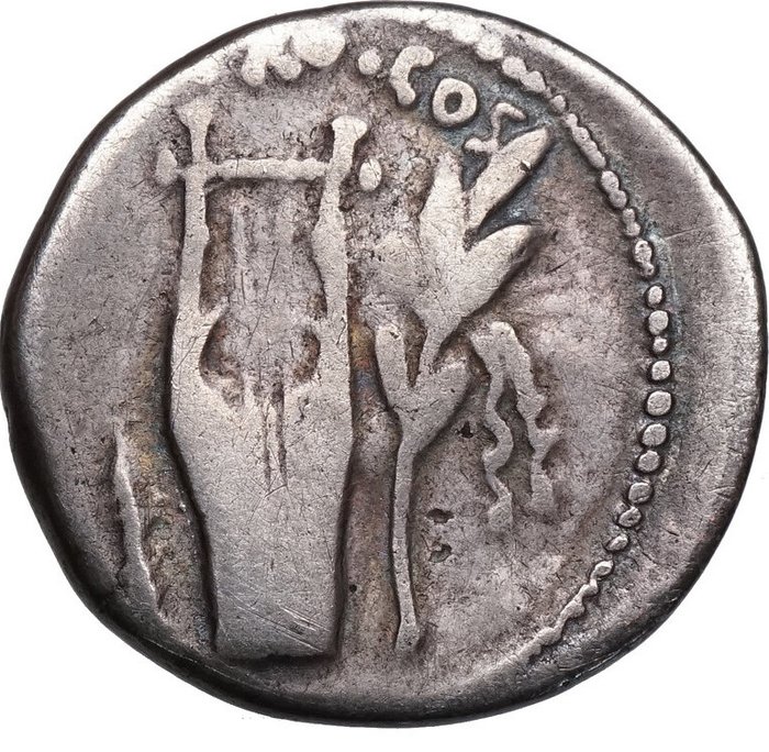 Romerska republiken. M. Junius BRUTUS (42 BCE). Denarius Münzstätte von Brutus in Lykien. Libertas. Plectrum, Lyra, Lorbeerzweig. R!