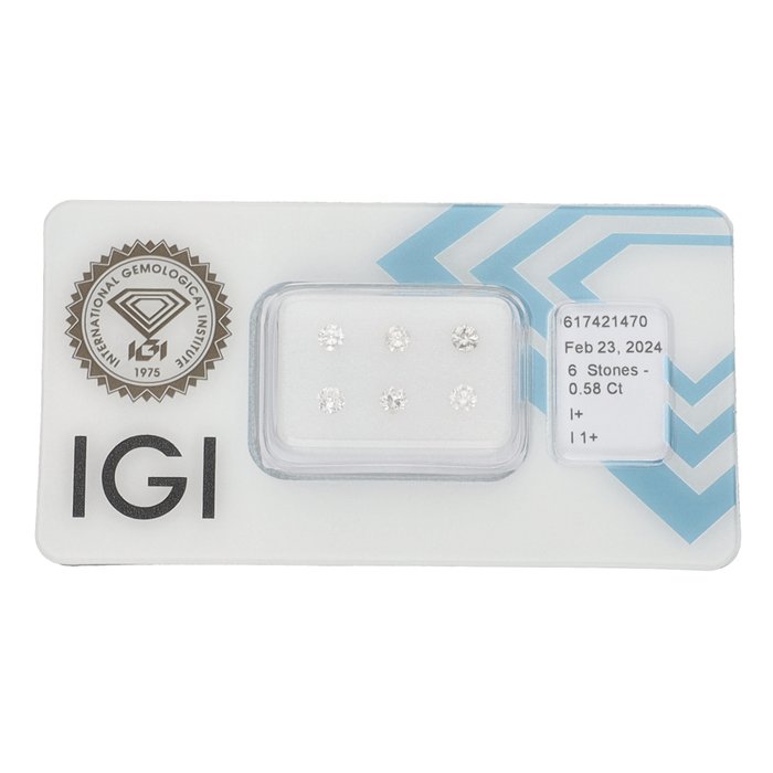 Ingen mindstepris - 6 pcs Diamant  (Natur)  - 0.58 ct - Rund - I - I1 - International Gemological Institute (IGI)