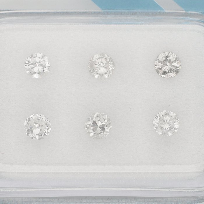 Ingen mindstepris - 6 pcs Diamant  (Natur)  - 0.58 ct - Rund - I - I1 - International Gemological Institute (IGI)