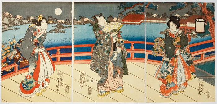 'A Spring Night' 源氏　春の夜 - Toyokuni III Utagawa (1786-1865) - Japan -  Edo-perioden (1600-1868)